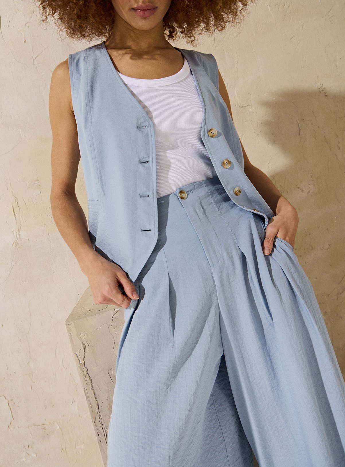 EVERBELLE Blue Soft Tailored Co-ord Wide Leg Trousers 8 - Image 2 thumbnail